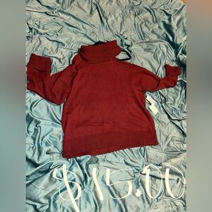 Red turtle neck sweater that falls off the shoulder. Long sleeve. Size 1X.
